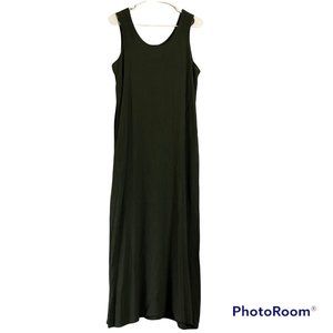 Flax Sleeveless Minimalist Lagenlook Loose Fit Spring Maxi Dress Green Small